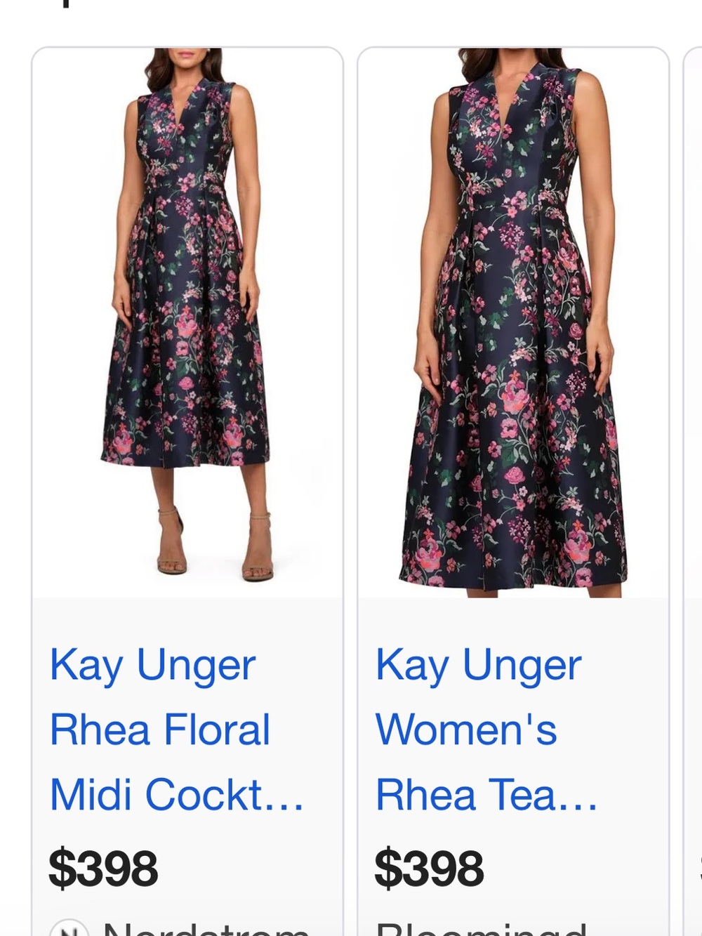 Kay Unger Navy and Pink Floral Midi Dress